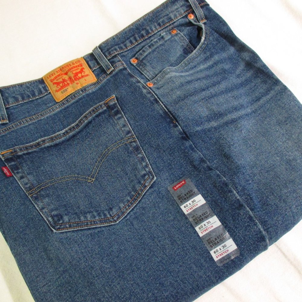 NEW-Levi's 559 Relaxed Straight Sretch Fit Denim Blue Jeans-60 x 30